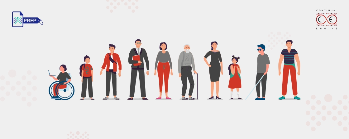 Cartoon characters showing different disabilities