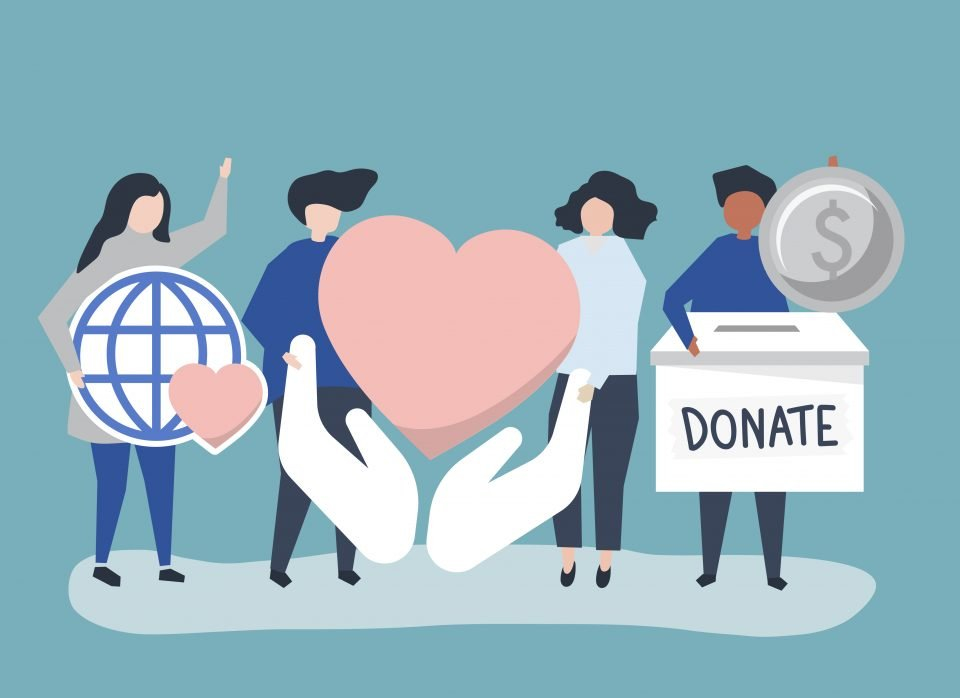 cartoon figure of people promoting donation