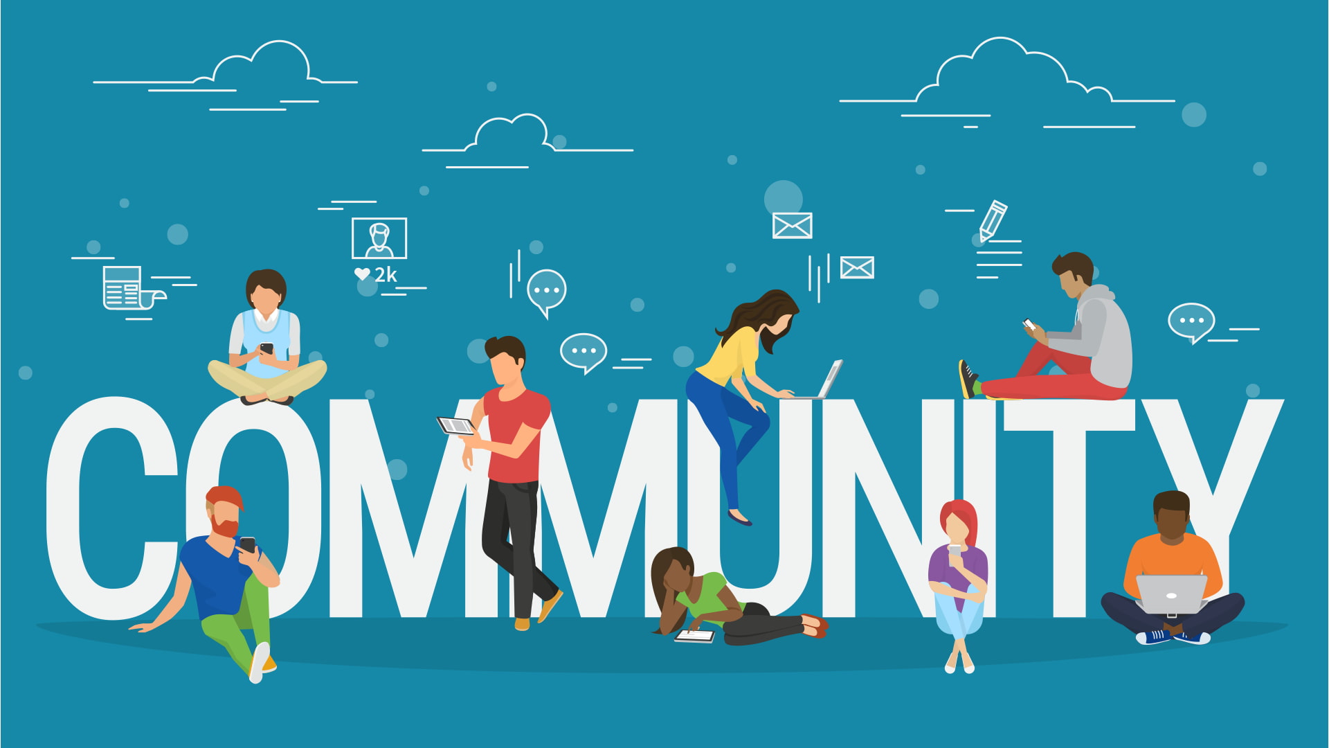 cartoon figure of people promoting community