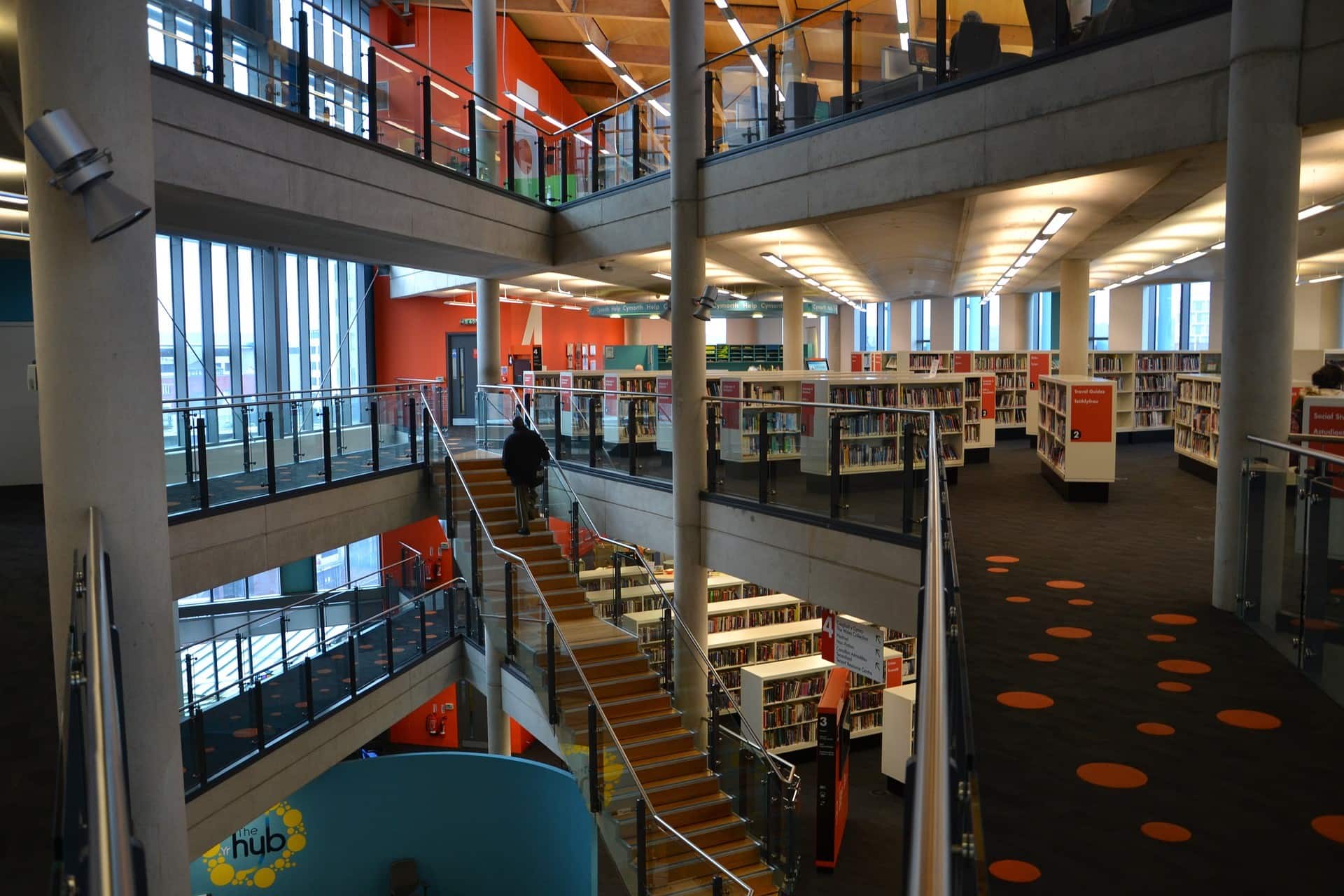Modern museum interior with interactive exhibits